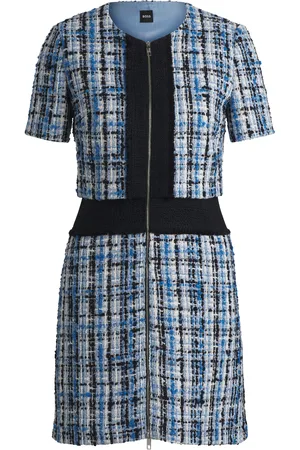 HUGO BOSS Vestido de tweed multicolor con ribetes en contraste