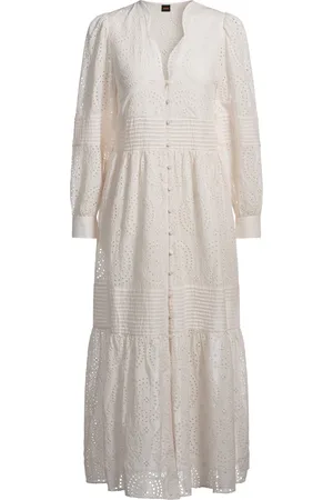 HUGO BOSS Vestido de algodón bordado con detalle plisado