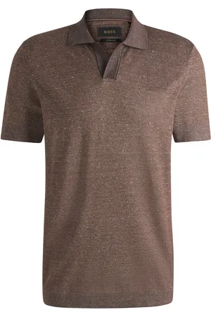 HUGO BOSS Polo de algodón, lino y seda con cuello abierto