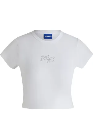 HUGO BOSS Camiseta de algodón elástico con logo tachonado de cristales