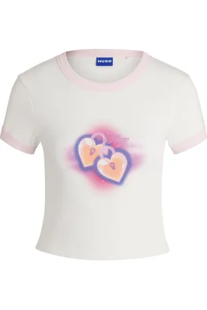HUGO BOSS Camiseta corta de algodón con ribetes y estampado gráfico
