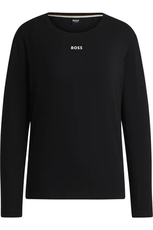 HUGO BOSS Camiseta de pijama de manga larga en algodón elástico con logo estampado
