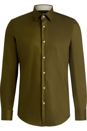HUGO BOSS Camisa slim fit en popelín de algodón de planchado fácil