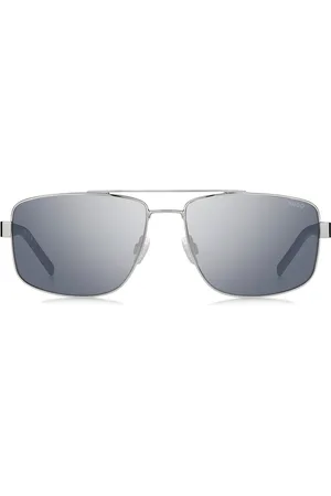 HUGO BOSS Gafas de sol de metal negro con toques azules y doble puente