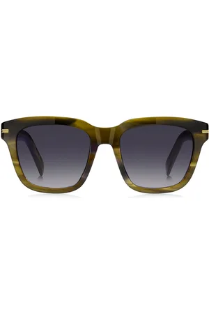 HUGO BOSS Gafas de sol de acetato estampado con ribetes en tono dorado