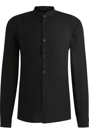 HUGO BOSS Camisa slim fit de lino con cuello mao