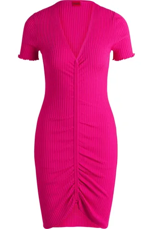 HUGO BOSS Vestido tubo con escote en pico y parte delantera fruncida