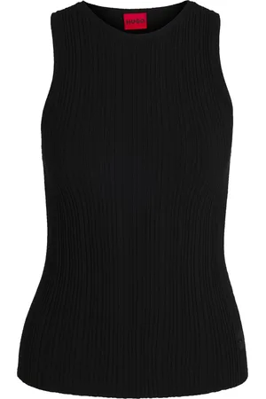 HUGO BOSS Top sin mangas con espalda cruzada en tejido de crepé de canalé