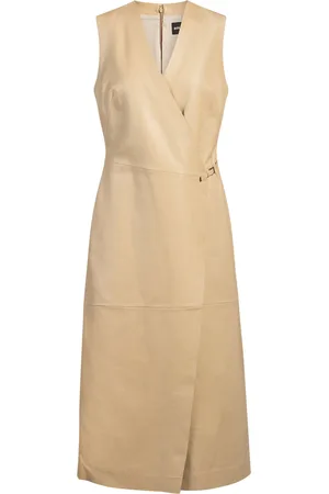 HUGO BOSS Vestido recto de piel con parte delantera cruzada