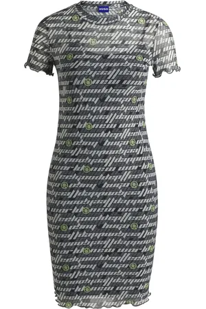 HUGO BOSS Vestido ajustado de malla elástica con estampado digital