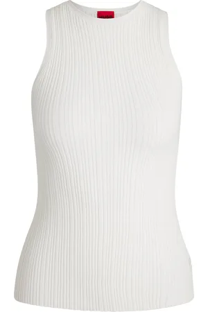 HUGO BOSS Top sin mangas con espalda cruzada en tejido de crepé de canalé