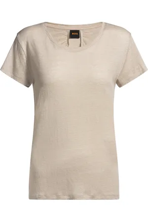 HUGO BOSS Camiseta de lino con escote redondo y espalda fruncida