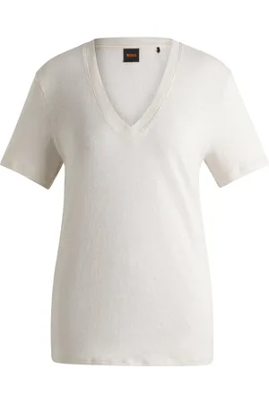 HUGO BOSS Camiseta de lino ligero con cuello en pico