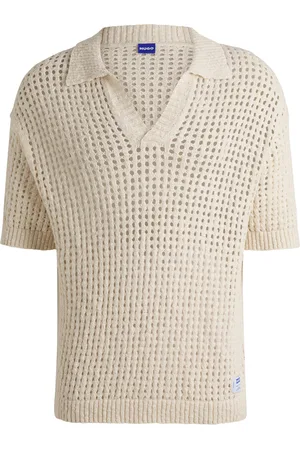 HUGO BOSS Polo de ganchillo de algodón con cuello abierto