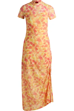 HUGO BOSS Vestido de malla estampada con fruncido lateral