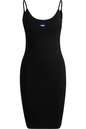 HUGO BOSS Vestido entallado de algodón elástico con parche de logo