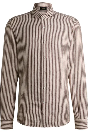 HUGO BOSS Camisa regular fit a rayas de lino hecho en Italia