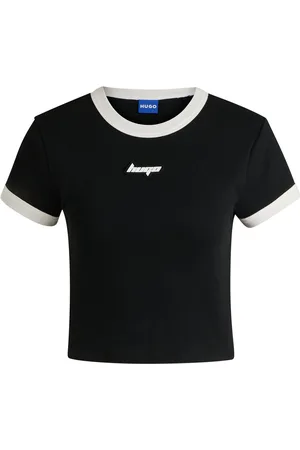HUGO BOSS Camiseta corta de algodón con ribetes y estampado gráfico