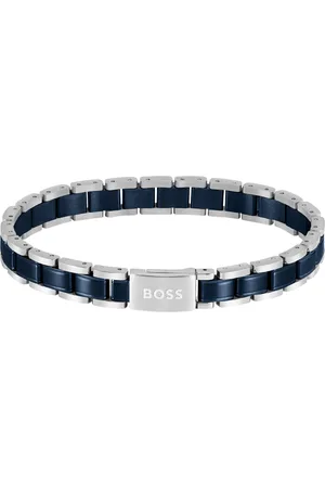 HUGO BOSS Brazalete de acero plateado y chapado en azul