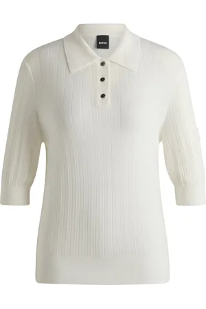 HUGO BOSS Polo de canalé para equitación con cuello oversize