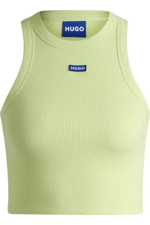 HUGO BOSS Top de tirantes de algodón elástico de canalé con insignia de logo