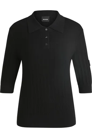 HUGO BOSS Polo de canalé para equitación con cuello oversize
