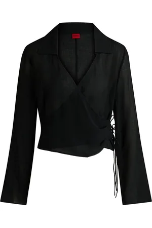 HUGO BOSS Blusa regular fit con parte delantera cruzada