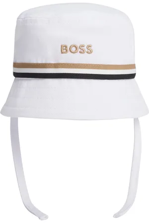 HUGO BOSS Gorro de pescador para bebés de algodón con rayas de la marca