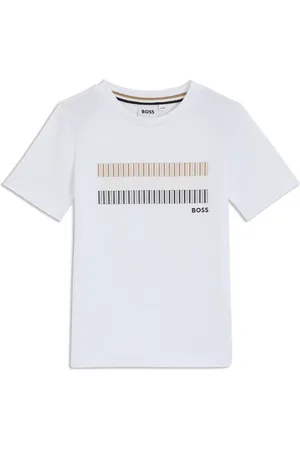 HUGO BOSS Camiseta de algodón slim fit para niños con estampado de rayas de la marca