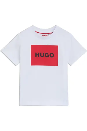 HUGO BOSS Camiseta para niños de algodón con recuadro con logo en el color rojo de la marca