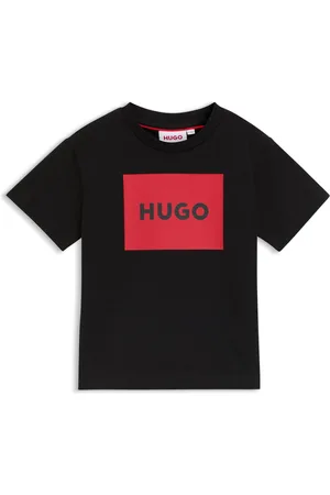 HUGO BOSS Camiseta para niños de algodón con recuadro con logo en el color rojo de la marca