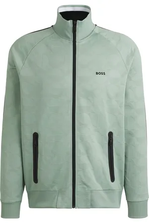 HUGO BOSS Sudadera de jacquard circular con cremallera y rayas laterales