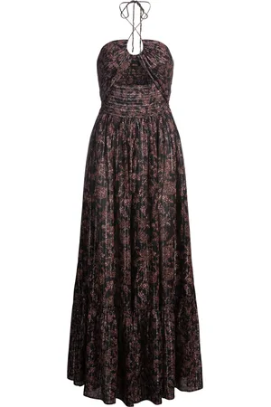 HUGO BOSS Vestido maxi estampado en algodón con fibras metalizadas