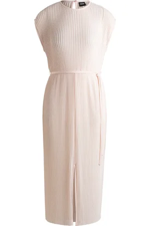 HUGO BOSS Vestido con cinturón sin mangas de tejido plisado brillante
