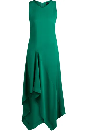 HUGO BOSS Vestido largo en sarga suave con parte delantera en cascada
