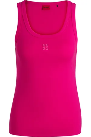 HUGO BOSS Camiseta sin mangas de canalé en mezcla de algodón con logo apilado bordado