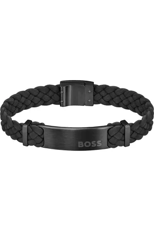 HUGO BOSS Brazalete trenzado de ante con placa de logo