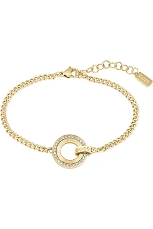 HUGO BOSS Pulsera de cadena dorada con aro con cristales engastados
