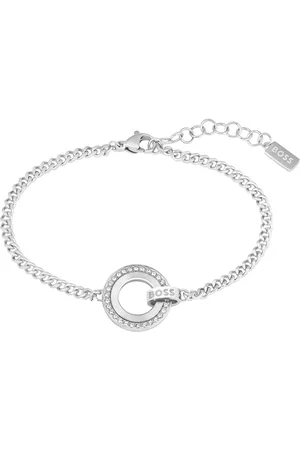 HUGO BOSS Pulsera de cadena con anillo de cristal y eslabones de la marca