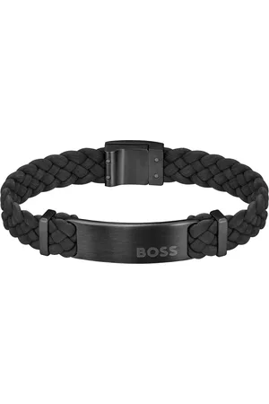 HUGO BOSS Brazalete trenzado de ante con placa de logo