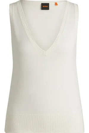 HUGO BOSS Top de punto con cuello en pico y bordes enrollados