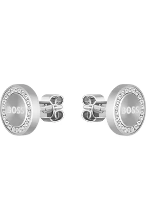 HUGO BOSS Pendientes de botón con incrustación de cristal y logo