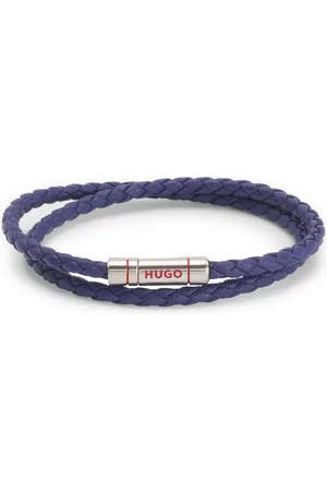 HUGO BOSS Brazalete doble de piel trenzada con cierre de la marca
