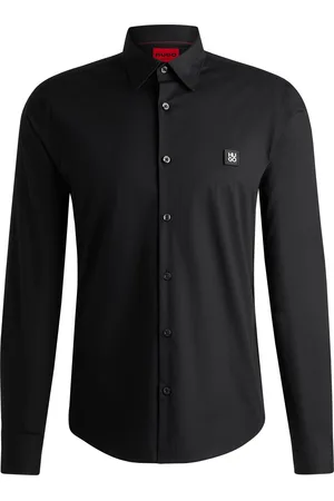 HUGO BOSS Camisa slim fit de algodón elástico con logo apilado