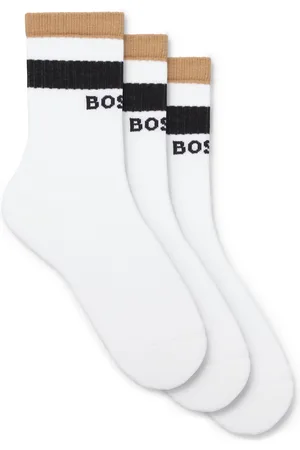 HUGO BOSS Paquete de tres pares de calcetines cortos con rayas de la marca