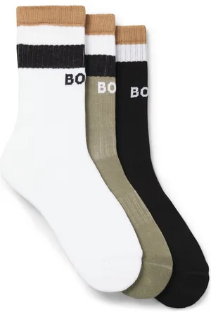 HUGO BOSS Paquete de tres pares de calcetines cortos con rayas de la marca