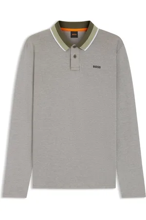 HUGO BOSS Polo de piqué de algodón con cuello de rayas