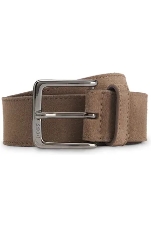 HUGO BOSS Cinturón de ante con hebilla de bronce industrial con logo grabado
