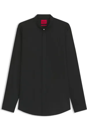 HUGO BOSS Camisa slim fit de algodón elástico con cuello mao