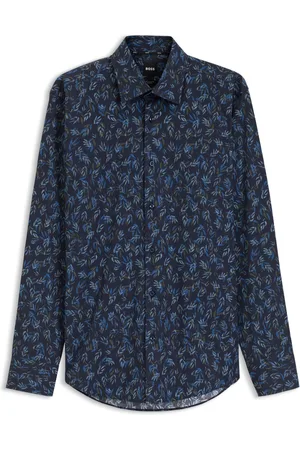 HUGO BOSS Camisa regular fit en popelín de algodón elástico estampado